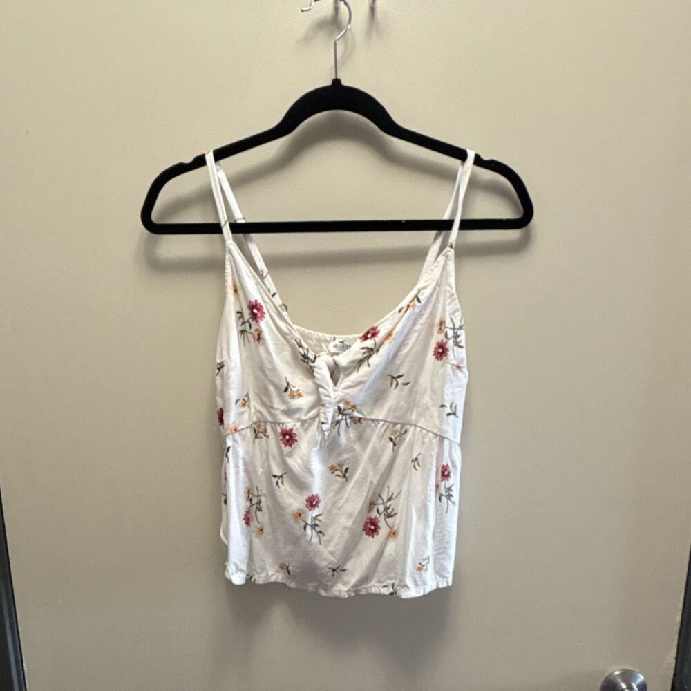 Hollister White Floral Adjustable Strap Camisole Tank Top V-Neck S Women's